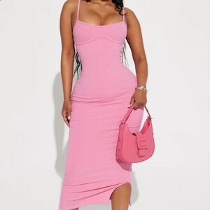 Fashion nova pink ribbed underwire midi dress